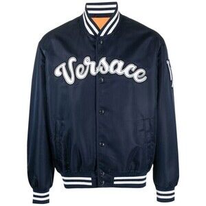 Versace Navy Blue Logo-Patch Bomber Jacket - NWT